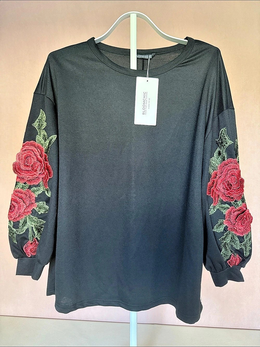 BloomChic Rosy Embroidered Puffy Sleeve Sweatshirt Long Sleeve Top Size 12